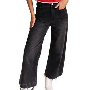 Ceros Jeans Women’s 13 /31 Black High Rise Wide Leg Patch Pockets Distressed